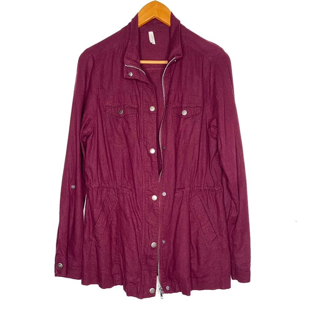 Burgundy Light Weight Vanity Zipper Utility Jacket